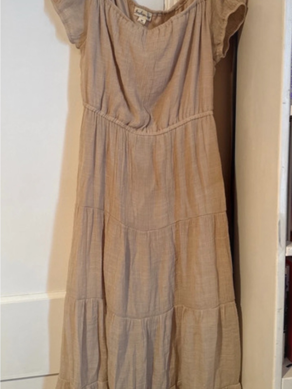 Neutral Tiered Maxi Dress with Flutter Sleeves